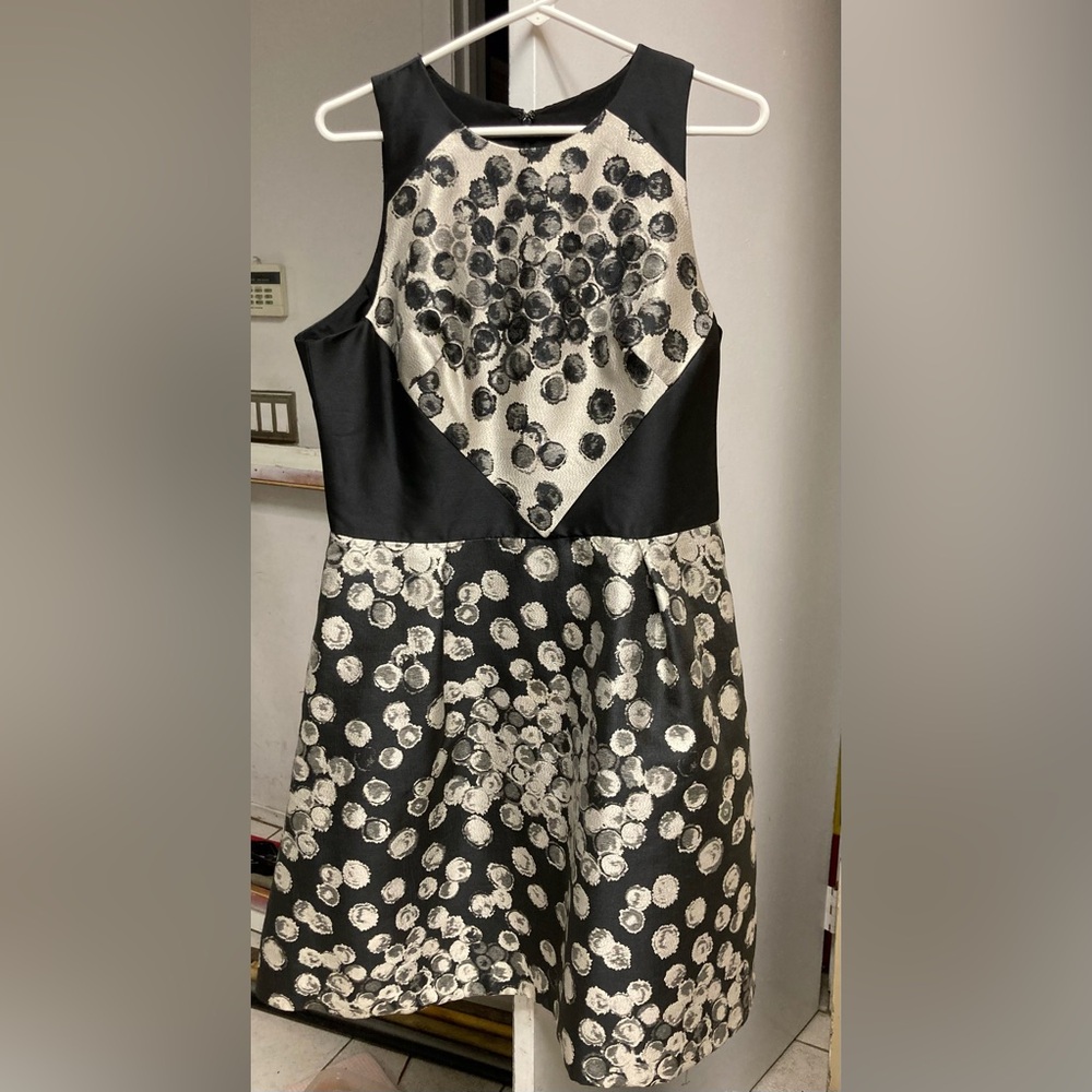 Theia Black metallic dot cocktail dress